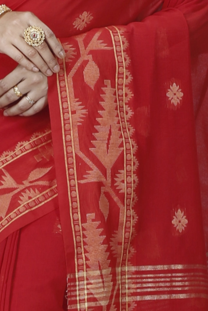 Red Pure Cotton Tuma Hand Loom Saree (1195)